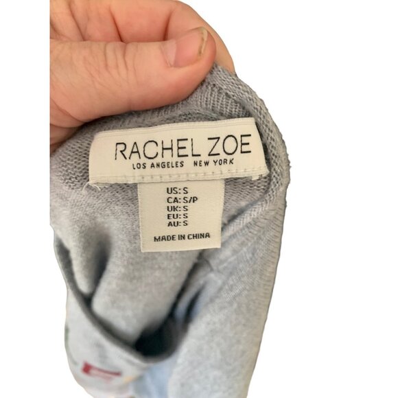 Rachel Zoe Pullover Sweater Cashmere Blend Gray Small Block Letters 'BLESSED' - Picture 6 of 7